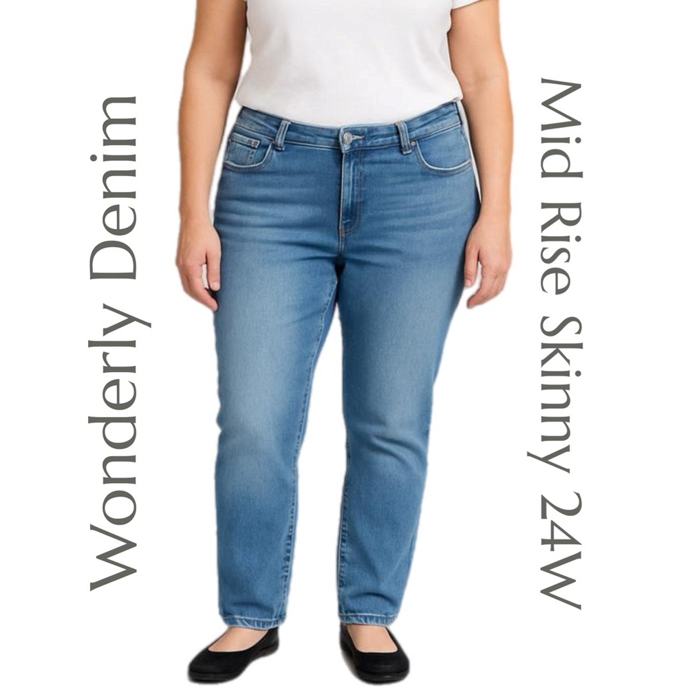 Wonderly - Women's Mid Rise - Skinny Stretch Jeans - Size 24W - Picture 1 of 8